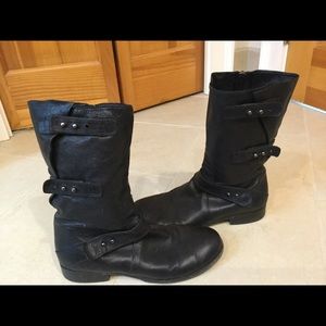 Eileen Fisher black leather boots, moto style, 8